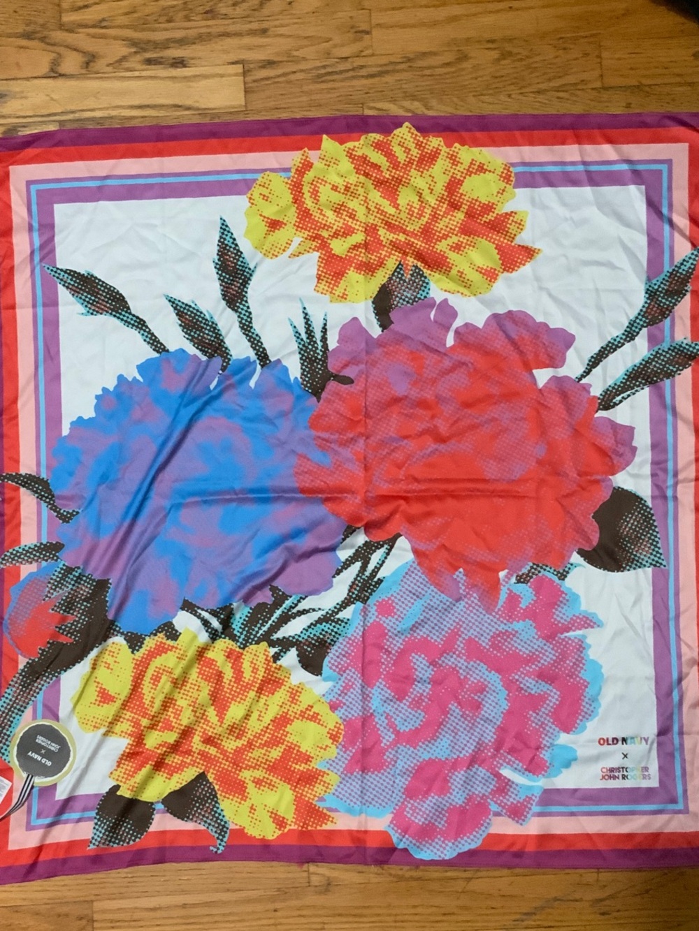 Old Navy Vibrant Floral Square Scarf - Red, Blue, Yellow, Pink, Purple